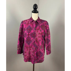 J.Crew Liberty Paisley Serena Puff-Sleeve Shirt Pink Purple Women's Sz 6